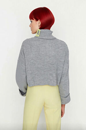 Kadın Oversize Super Crop Balıkçı Yaka Kışlık Triko Kazak Uzun Kollu Rahat Ve Şık Stil Kaliteli