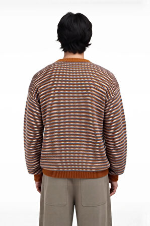 Erkek Casual Bisiklet Yaka Çizgili Dokuma Akrilik Kazak Günlük Kullanım İçin İdeal Uzun Kollu