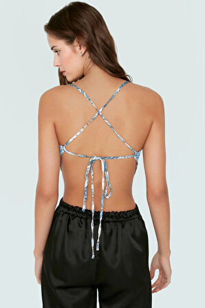 Çok Polyester Crop Bluz Degaje Yaka İnce Askılı Yazlık Tasarım Modern Stil