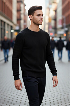 Erkek Bisiklet Yaka Fitted Dokulu Triko Kazak Kış Günleri İçin Konforlu Ve Modern Şıklık Sunar