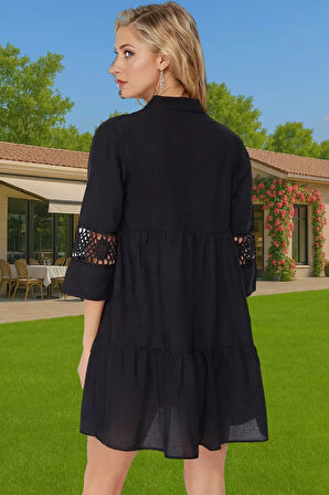 Kadın %100 Pamuk Dantelli Mini Plaj Elbisesi Rahat Yazlık Özel Tasarım Şık Görünüm Uzun Ömürlü