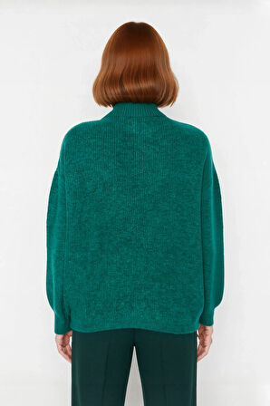 Kadın Oversize Basic Dokulu Uzun Kollu Fermuarlı Dik Yaka Selanik Örgü Triko Kazak Kaliteli