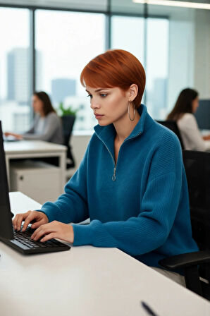 Kadın Oversize Basic Dokulu Uzun Kollu Fermuarlı Dik Yaka Selanik Örgü Triko Kazak Kaliteli