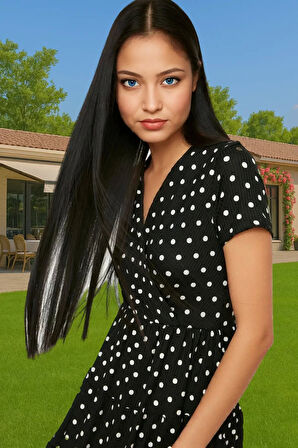 Kadın Yazlık Mini Elbise Polyester Elastan Kumaşlı Kisa Kol Konforlu Kesim Özenle Seçilmiş