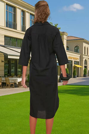 Kadın Rahat Midi Boy Poplin Elbise Günlük Yazlık Şık Tasarım Dayanıklı Malzeme Kaliteli İşçilik