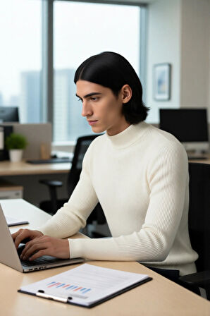 Erkek Dik Yaka Uzun Kol Fitilli Dar Kalıp Triko Kazak Kış Sezonu İçin Modern ve Konforlu Stil