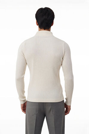 Erkek Dik Yaka Uzun Kol Fitilli Dar Kalıp Triko Kazak Kış Sezonu İçin Modern ve Konforlu Stil