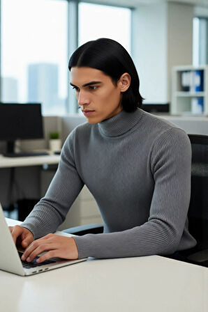 Erkek Fitted Balıkçı Yaka Fitilli Uzun Kollu Kazak Günlük Şıklığı ve Kış Konforunu Birleştirir