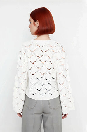 Şık Kadın Oversize Ajurlu Bisiklet Yaka Uzun Kol Triko Kazak Soğuk Havalarda Konfor Sunar Kaliteli