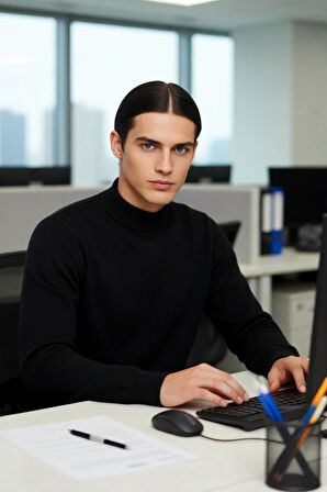 Erkekler İçin Modern Fitted %100 Pamuk Yarım Balıkçı Yaka Triko Kazak Soğuk Havalara Özel Kaliteli