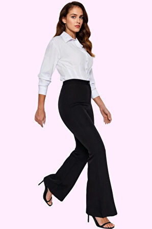 Kadın Regular Düz Desen Flare Pantolon İspanyol Paça İş Hayatının Şıklığı Günlük Kombinler