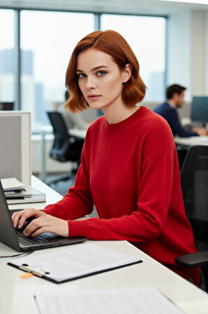 Kadın Relaxed Kalıp Triko Tunik Bisiklet Yaka Akrilik Düşük Kol Düz Desenli Yırtmaç Detaylı İnce