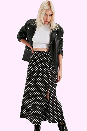 Kadın Puantiyeli A Line Midi Etek Yüksek Bel Shally Dokuma Viskoz Rahat Yazlık Günlük Kullanım