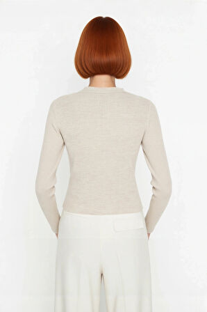 Kadın Fitted Uzun Kol Bisiklet Yaka Triko Kazak Fitilli Düz Desen Akrilik Günlük Şıklık Kaliteli