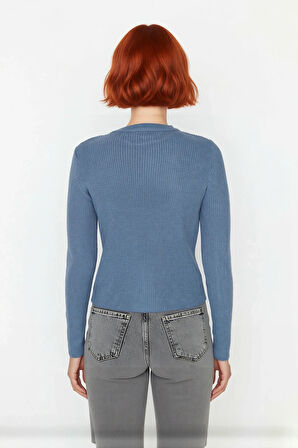 Kadın Fitted Uzun Kol Bisiklet Yaka Triko Kazak Fitilli Düz Desen Akrilik Günlük Şıklık Kaliteli