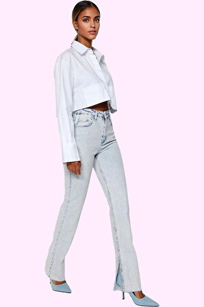 Kadın Denim Flare Jean Yüksek Bel 5 Cep Esnek Günlük Ve Şık Kombinler Yaz Aylarının Vazgeçilmezi