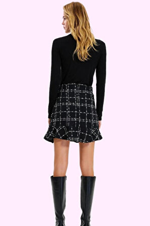 Kadın Ekose Dokuma Mini Etek Yüksek Bel Skater Kalıp Tüvit Kumaş Yaz Aylarının Vazgeçilmezi