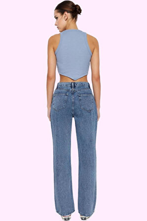 Kadın Pamuk Denim Jean Yüksek Bel Geniş Paça Günlük ve Şık Stil Yaz Aylarının Vazgeçilmezi