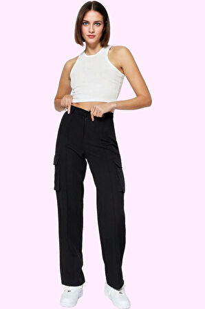 Kadın Dokuma Pantolon Yüksek Bel Straight Casual Günlük Hafta Sonu Yaz Aylarının Vazgeçilmezi