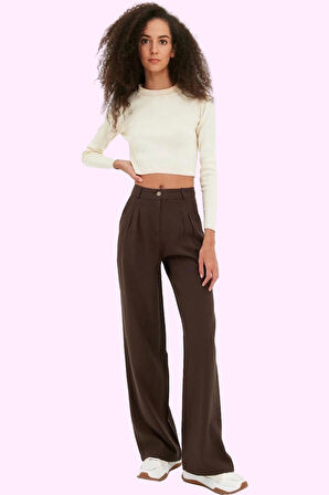 Kadın Terrycotton Dokuma Palazzo Pantolon Düz Desen Normal Bel Wide Leg Yaz Aylarının Vazgeçilmezi