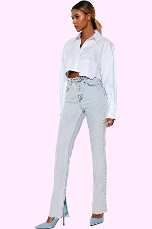 Kadın Denim Flare Jean Yüksek Bel 5 Cep Esnek Günlük Ve Şık Kombinler Yaz Aylarının Vazgeçilmezi