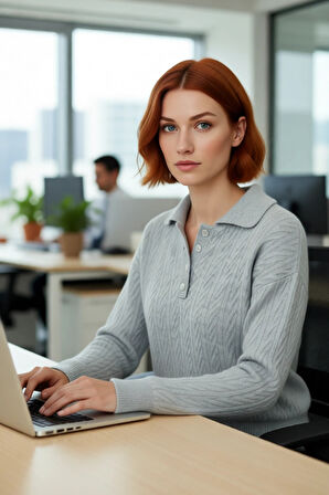 Kadın Oversize Triko Polo Yaka Saç Örgü Düşük Kollu Rahat Kışlık Basic Stil Kazak Kaliteli