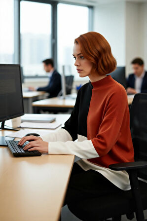 Kadınlar İçin Dik Yaka Relaxed Kesim Renk Bloklu Akrilik Triko Kazak Günlük Kullanım Kaliteli