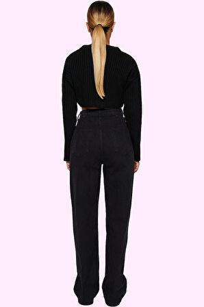 Kadın Pamuk Denim Jean Pantolon Basic Yüksek Bel Geniş Paça Yaz Aylarının Vazgeçilmezi