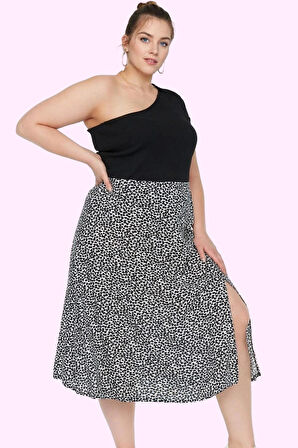 Kadın Animal Desenli Yüksek Bel Midi Etek Büyük Beden Rahat Günlük Yaz Aylarının Vazgeçilmezi