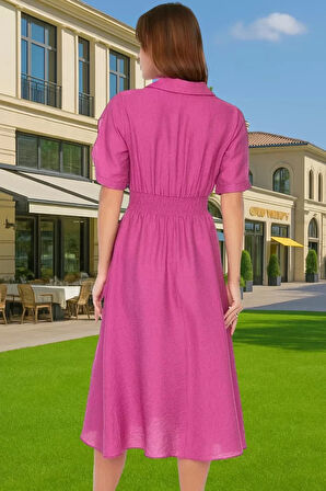 A Kesim Gipeli Midi Elbise Balon Kol Viskoz Günlük Kombin Uzun Ömürlü Özenle Seçilmiş Mükemmel Uyum