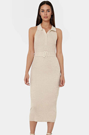 Kemer Detaylı Triko Elbise Yazlık Rahat ve Şık Özel Tasarım Profesyonel Görünüm