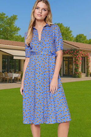 Kadın Şık Midi Boy Viskoz Elbise Animal Desenli Kuşak Detayı Casual Rahat Kullanım Şık Görünüm