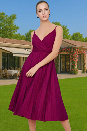 Yazlık Casual Ayarlanabilir Askılı Pileli Midi Elbise Seçkin Malzeme Yüksek Kalite Rahat Kullanım