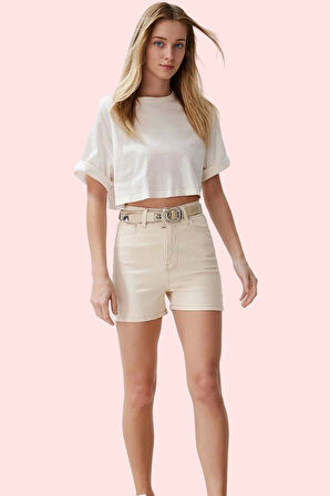 Kadın Denim Şort Yüksek Bel Boru Paça City Kalıp Rahat Günlük Hafta Sonu Dayanıklı Malzeme