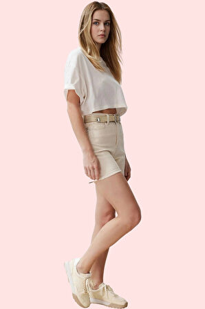 Kadın Denim Şort Yüksek Bel Boru Paça City Kalıp Rahat Günlük Hafta Sonu Dayanıklı Malzeme