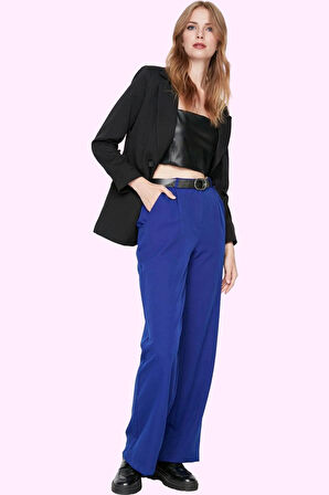 Kadın Yüksek Bel Wide Leg Pantolon Casual Dokuma Kumaş Günlük Hafta Sonu Dayanıklı Malzeme