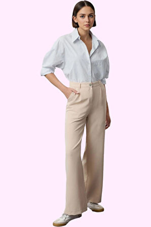 Kadın Yüksek Bel Wide Leg Pantolon Casual Dokuma Kumaş Günlük Hafta Sonu Dayanıklı Malzeme