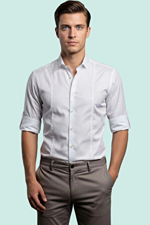 Erkek Slim Fit Düğmeli Gömlek; Apolet Detayı Günlük Şıklık Hafta Sonu Yaz Aylarının Vazgeçilmezi