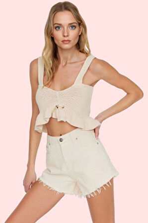 Kadın Pamuk Denim Şort Renk Normal Bel Straight Kalıp Yazlık Plaj Kombinleri Günlük Kullanım