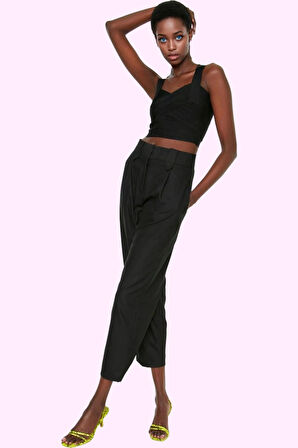 Kadın Poliviskon Dokuma Pantolon Yüksek Bel Havuç Kalıp Günlük Ve İş Hayatı Modern Tasarım