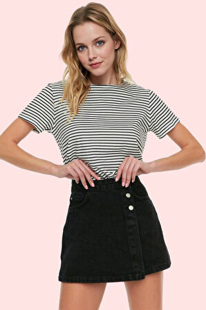 Kadın Pamuklu Denim Şort Etek Parça Boya Casual Stil Yüksek Bel Yaz Aylarının Vazgeçilmezi