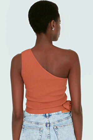 Pamuklu Örme Tek Omuz Bluz Fitted Kalıp Bağlama Detayı Yazlık Yüksek Kalite Dayanıklı Malzeme