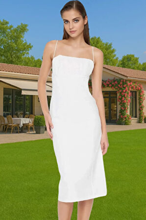 Şık Kare Yaka Bodycon Abiye Elbise Dokuma Finike Kumaş Özel Günler Rahat Kullanım Trend Tasarım