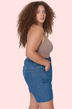 Kadın Pamuklu Denim Şort Beli Lastikli Geniş Paça Yazlık Günlük Kullanım Dayanıklı Malzeme