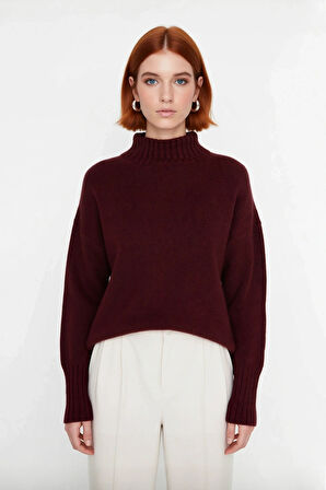 Kadınlara Özel Oversize Rahat Kalıp Düz Renk Triko Kazak Dik Yaka Reglan Kol Kış Modasının