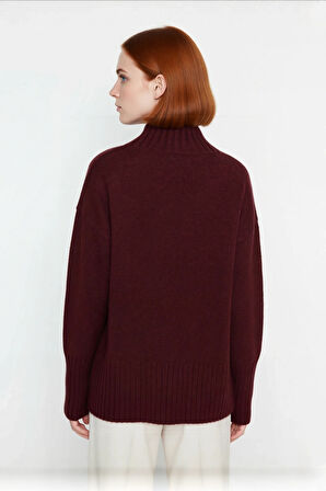 Kadınlara Özel Oversize Rahat Kalıp Düz Renk Triko Kazak Dik Yaka Reglan Kol Kış Modasının