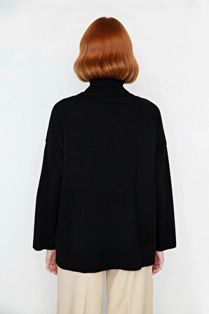 Kadınlara Özel Oversize Kesim Düz Desen Balıkçı Yaka Uzun Kollu Triko Kazak Kış Modası Kaliteli