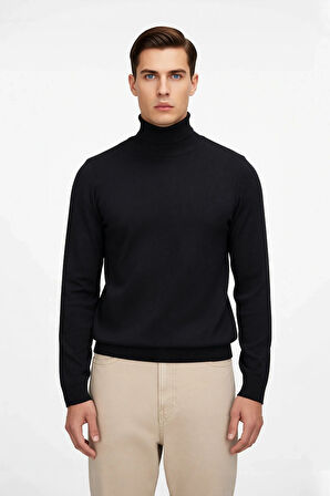 Erkek Slim Fit Balıkçı Yaka Akrilik Uzun Kollu Triko Kazak Günlük Ve Smart Stiller İçin Uygun