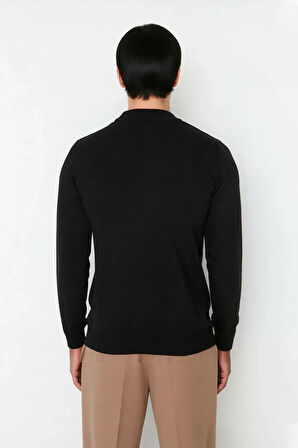 Erkekler İçin Modern Fitted Kesim Yarım Balıkçı Yaka Akrilik Triko Kazak Günlük Şıklık Ve Sıcaklık.