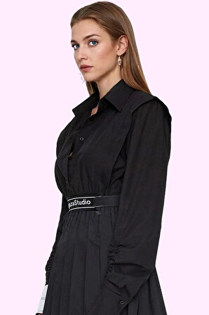 Kadın Mini Etek Metal Detaylı Kemerli A line Poplin Kumaş Günlük Kullanım Kaliteli Malzeme